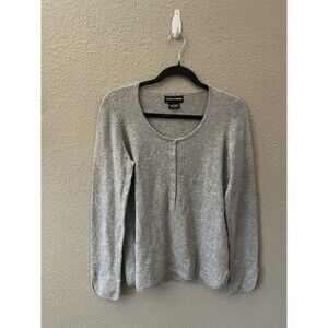 Sutton Cashmere Sweater Womens Large Grey Henley Capsule Minimalist Classic